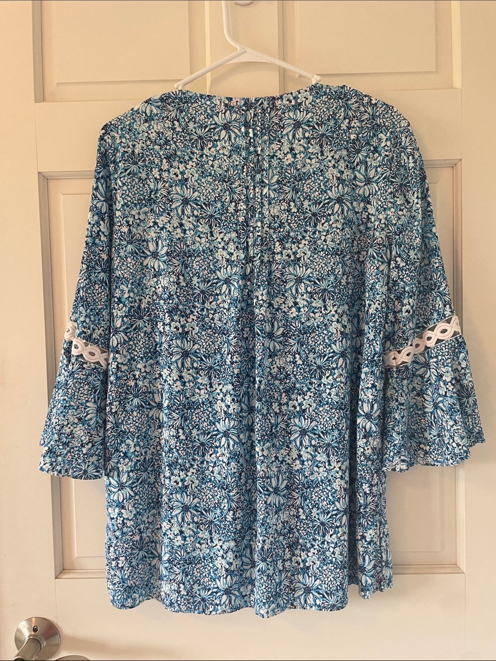 Lilly Pulitzer Medium Blue Floral Lace-Trim Tunic Top - Picture 3 of 11